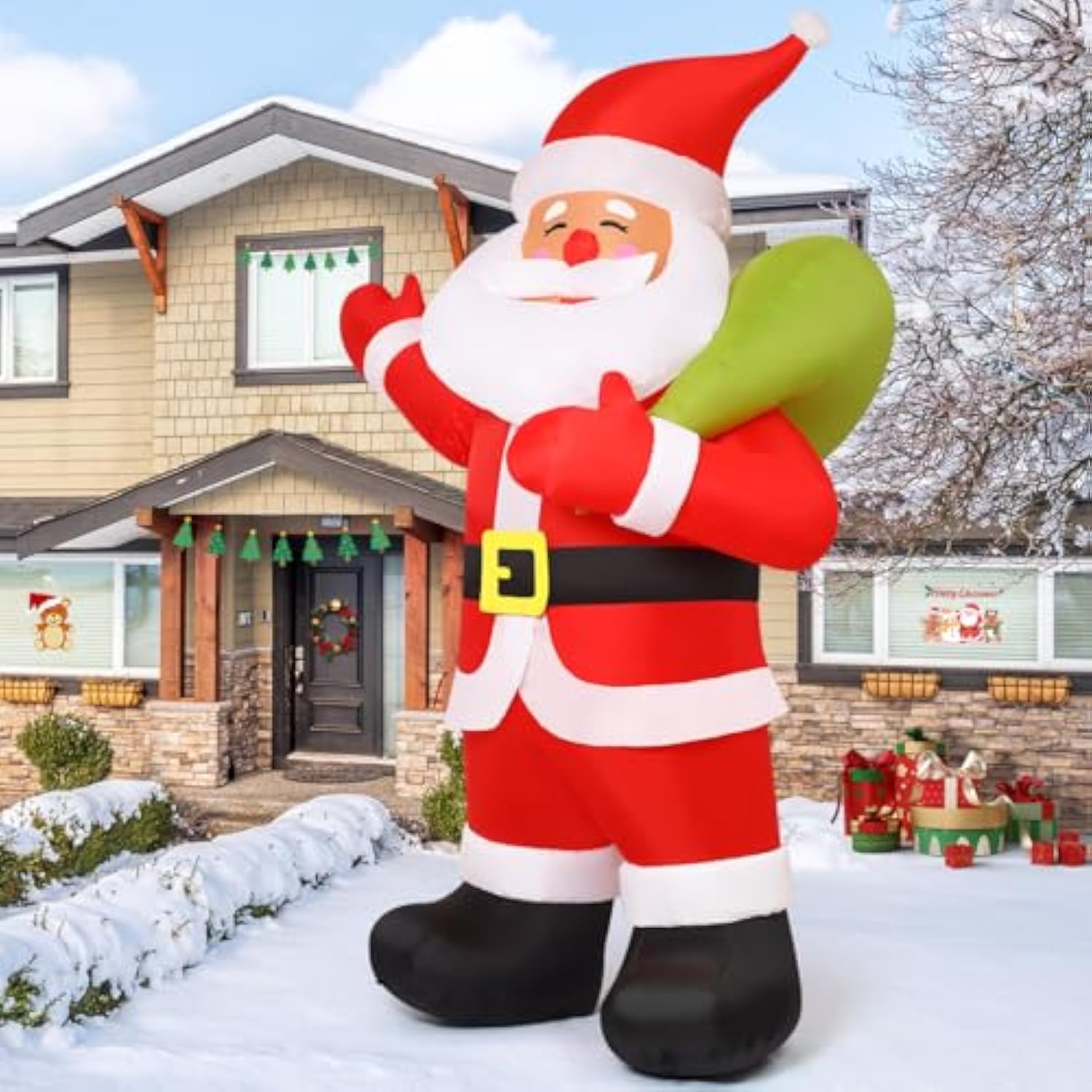 9 Ft Animated Christmas Decorations Santa Inflatables, Outdoor Christmas Santa Claus Carry Gift Bag&Shaking Hand Blow Up