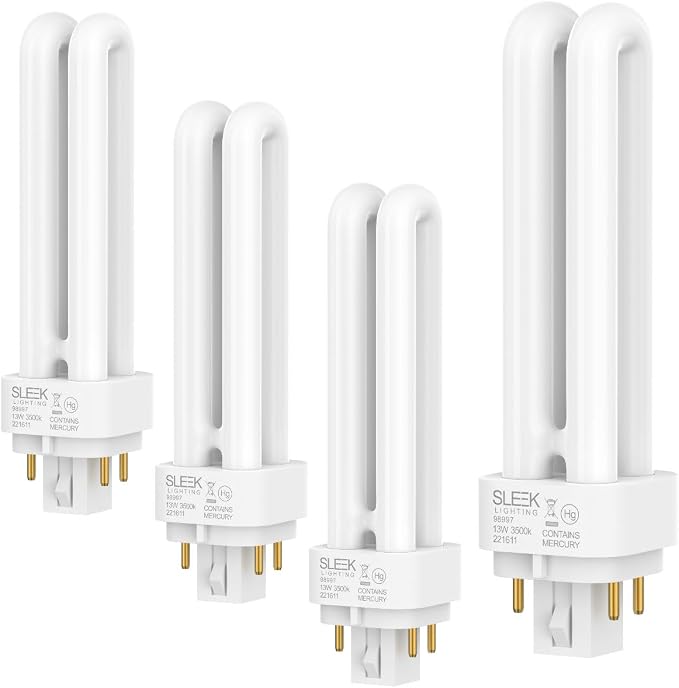 G24Q-1 CFL Light Bulbs 4 Pack 13W T4 Double Tube 3500K Neutral White 800 Lumens 4 Pin Base