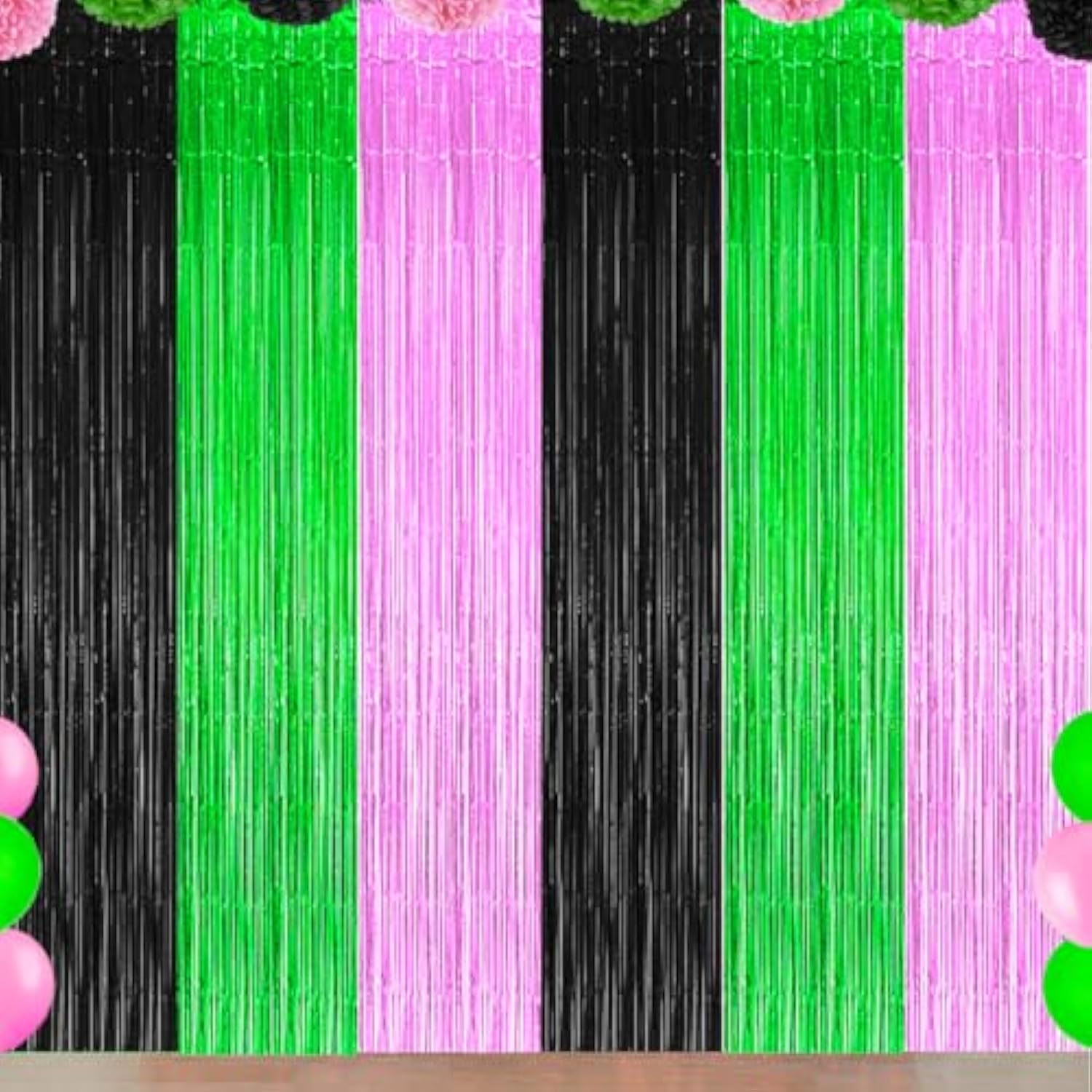 3 Pack Pink Black Green Foil Fringe Curtains Halloween Backdrop Streamers Party Decor