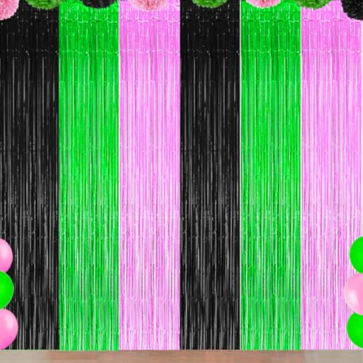 3 Pack Pink Black Green Foil Fringe Curtains Halloween Backdrop Streamers Party Decor
