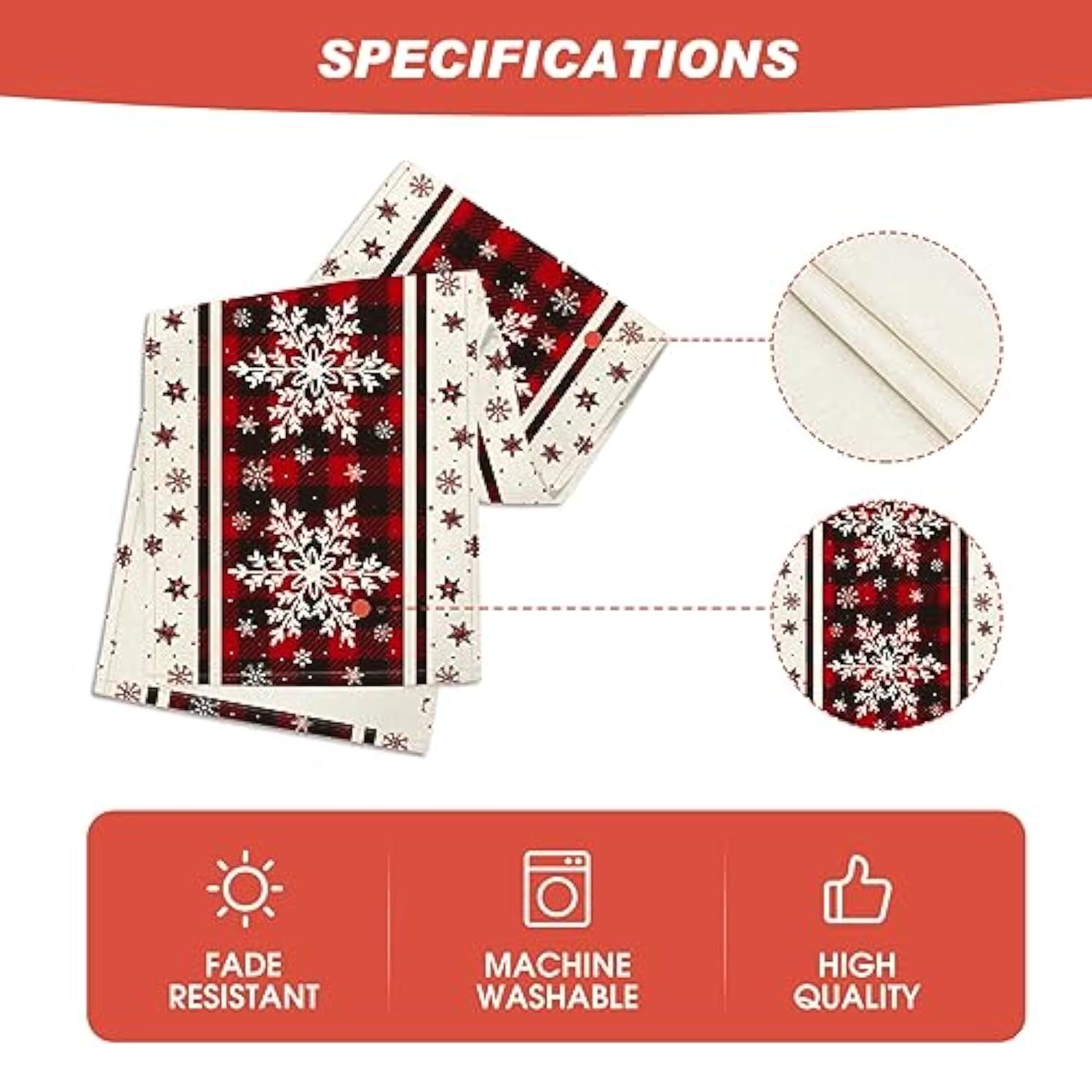 Buffalo Plaid Snowflakes Christmas Table Runner, Seasonal Winter Kitchen Dining Table Decoration For Home Party Decor 13X72 Inch