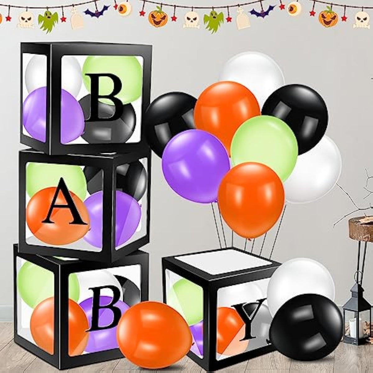 44-Pcs Halloween Baby Shower Decor with Baby Boxes & Balloons (Black)