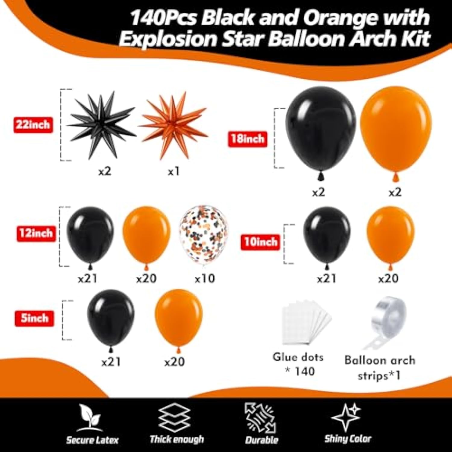 Halloween Balloon Arch Kit: Black & Orange Latex Balloons - 140 PCS