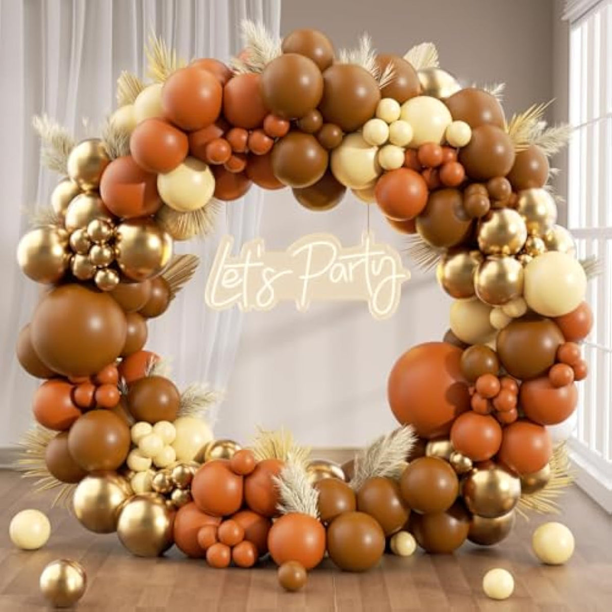 140PCS Fall Balloon Arch Kit with Brown Nude Gold Orange Balloons for Thanksgiving