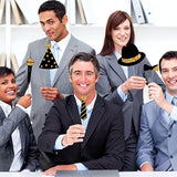 24 Pieces Funny Photo Booth Props For Birthday Weddings Graduation Party Supplies Prom Disco Mardi Gras Party Supplies Mix Of Hats, Lipstick, Tie, Crowns(Golden)