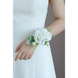 White Green Corsage And Boutonniere Set, Prom Wedding Homecoming Wrist Corsage Wristlet And Boutonniere Set For Grooms Groomsmen Guest Bridal Bridesmaid Artificial Flower Suit Decoration