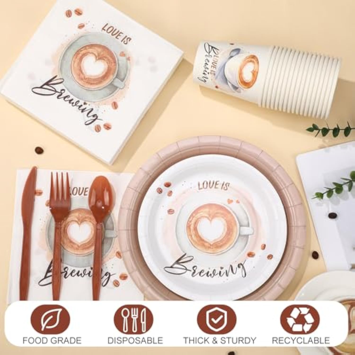 252 Pcs Love Is Brewing Coffee Bridal Shower Party Tableware Set Love Is Brewing Plates Napkins Cups Cutlery For Coffee Lovers Bachelorette Party Decorations Supplies 36 Guests