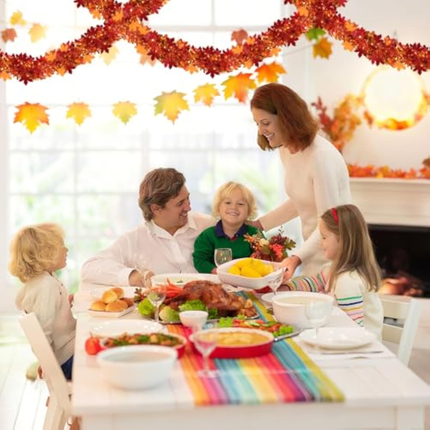 Fall Maple Leaves Garland Decorations,50Ft Glitter Tinsel Leaf Thanksgiving Decor For Tree Autumn Mantle Bedroom Office Classroom Party Indoor Outdoor Holiday Home Orange