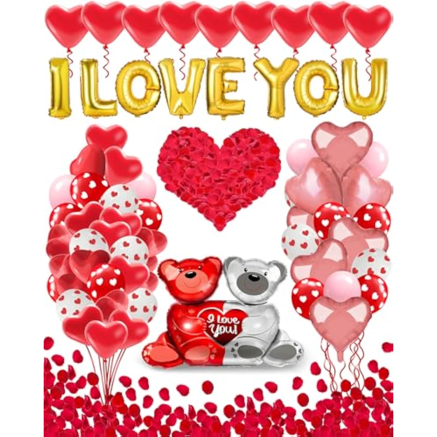 Valentines Balloon Kit Decor With I Love You Balloons, Heart Balloons