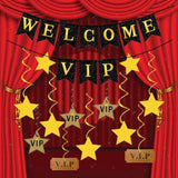 VIP Red Carpet Party Decorations Black Gold Banner Stars Hanging Swirls