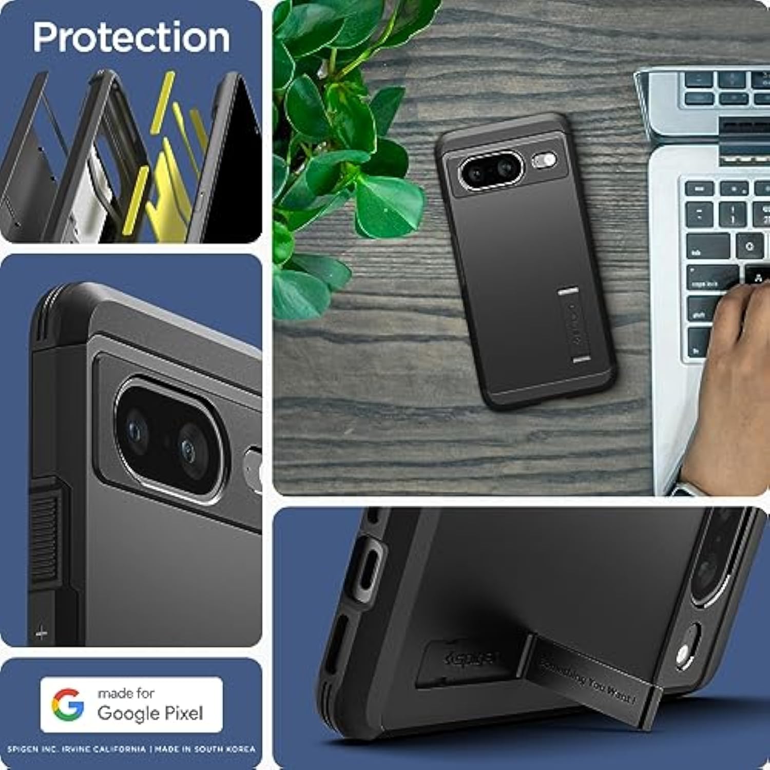 Spigen Tough Armor Designed for Pixel 8 Case (2023) [Kickstand] [Military-Grade Protection] - Black