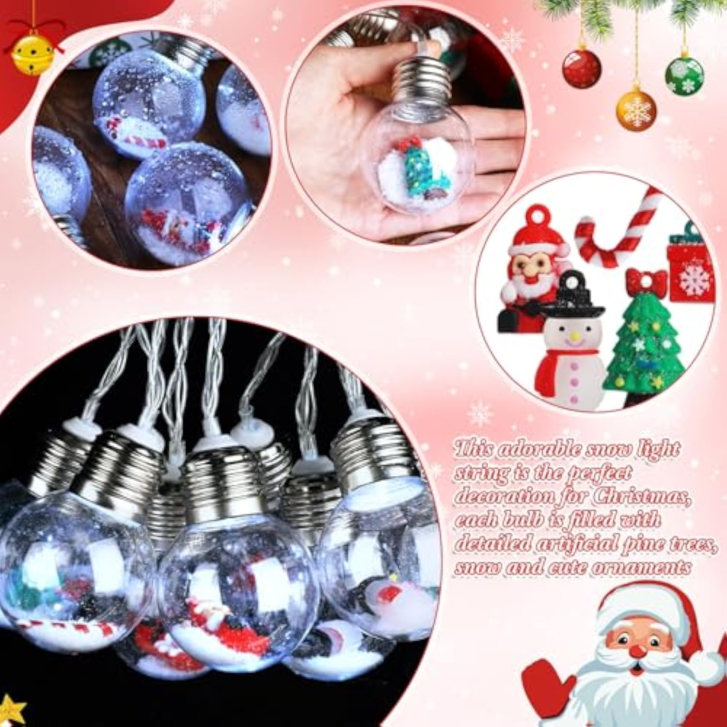 1 Pc Christmas Lights 6.6Ft 10 Led Bulbs Snowball Lamp String Spherical Lights With Tree Snowman Candy Santa Claus Gift