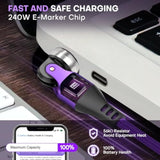 Usb C To C Charge Cable Pd 240W (2 Pack 10Ft) Usb2.0 480Mbps & Data Transfer Cable 180° & 360° Rotation Charge Cables Phone Charge Cord For Type C Devices (Purple)