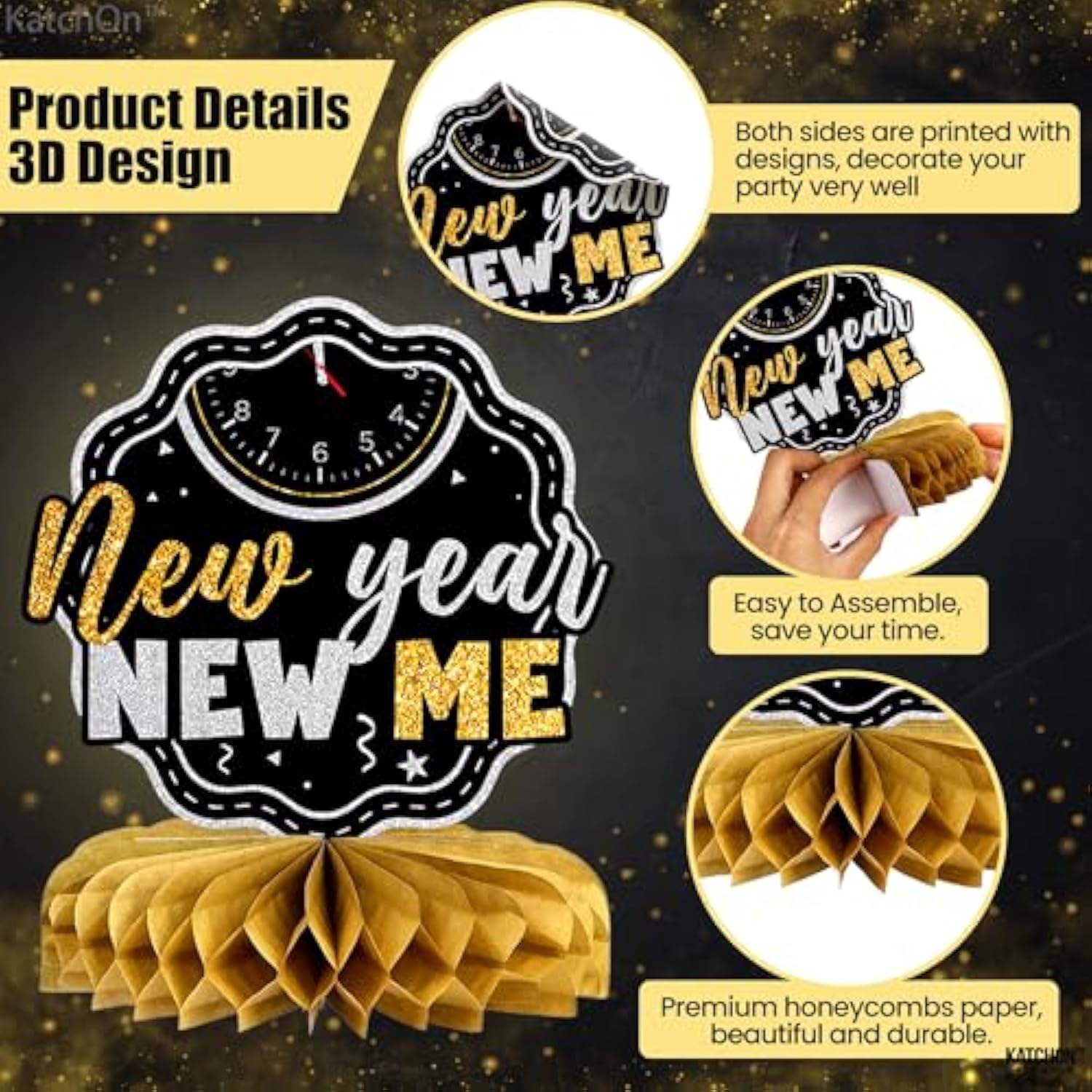 9 Pcs Black New Year 2026 Honeycomb Table Centerpieces