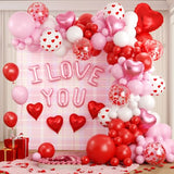 Valentines Day Balloon Arch Garland Kit, Valentine Pink White Red Heart I LOVE YOU Balloons with Rose Petals for Bachelorette Bridal Engagement Birthday Galentines Valentines Party Decorations