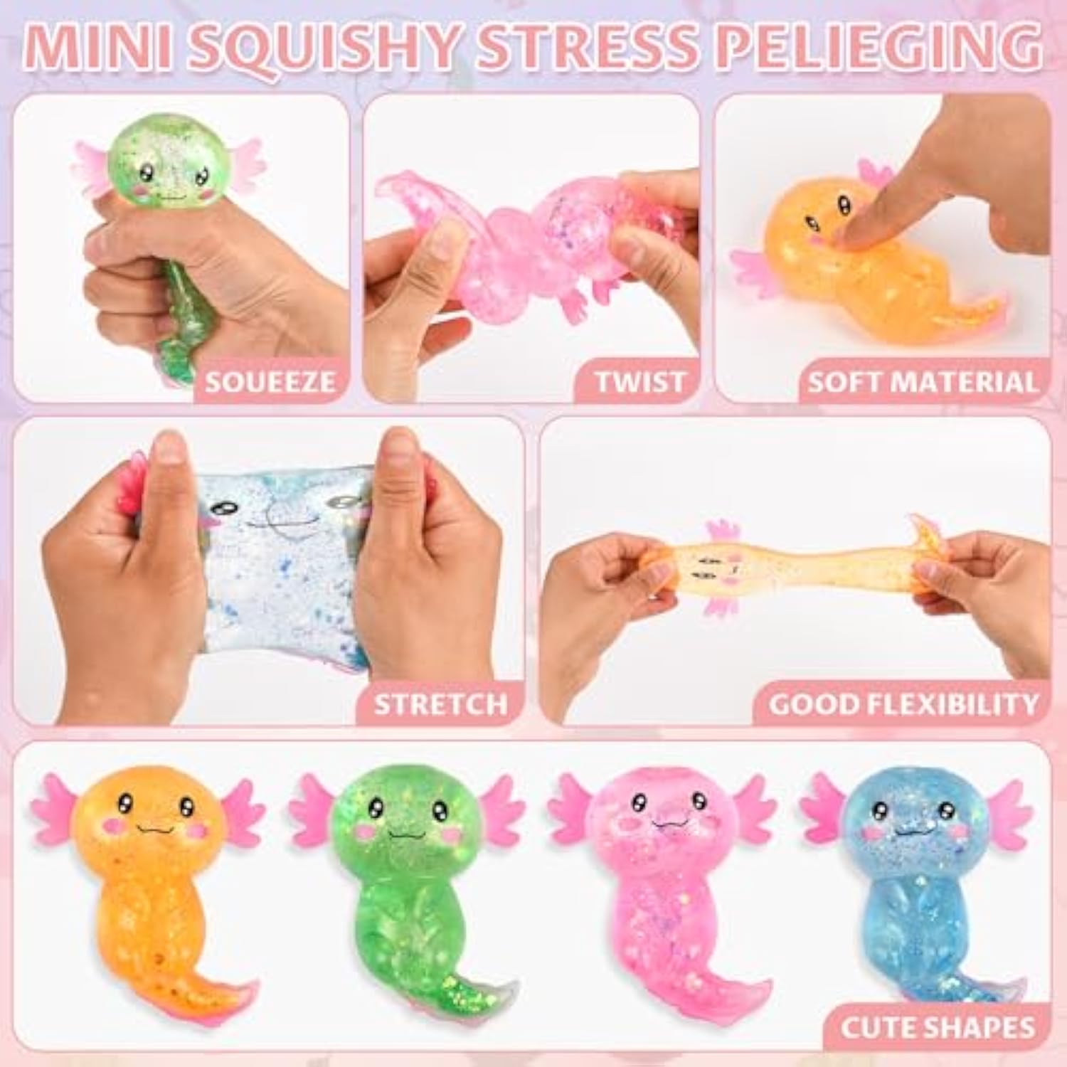 134 Pcs Axolotl Party Favors Included Squeeze Toys Straws Keychains Stamps Slap Bracelets Make Your Own Axolotl Stickers And Gifts Bags For Axolotl Birthday Party Supplies