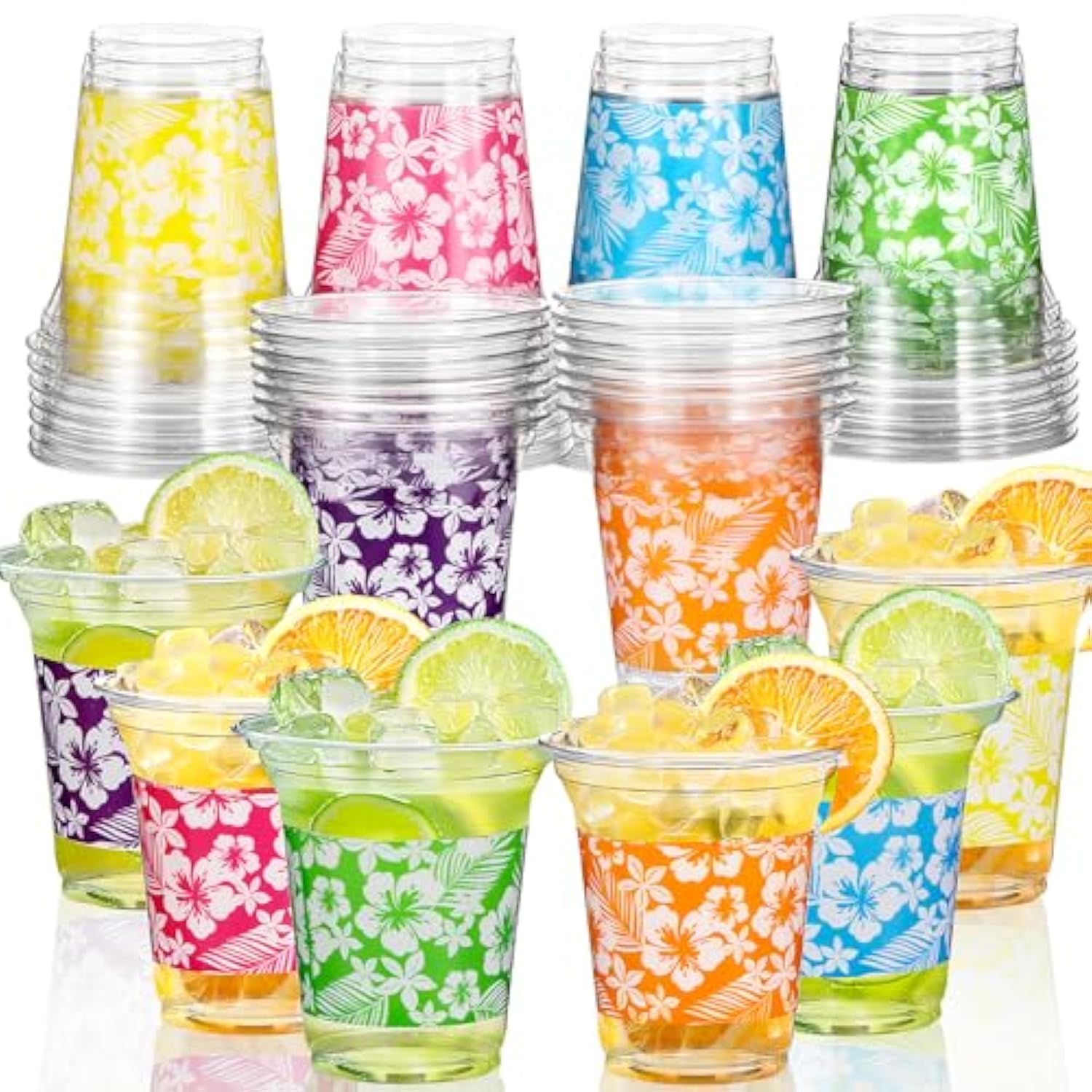 72 Pack Hawaiian Luau Party Decorations Cups -14Oz Disposable Tropical Party Cups For Hawaiian Luau Beach Theme Birthday Party Decorations