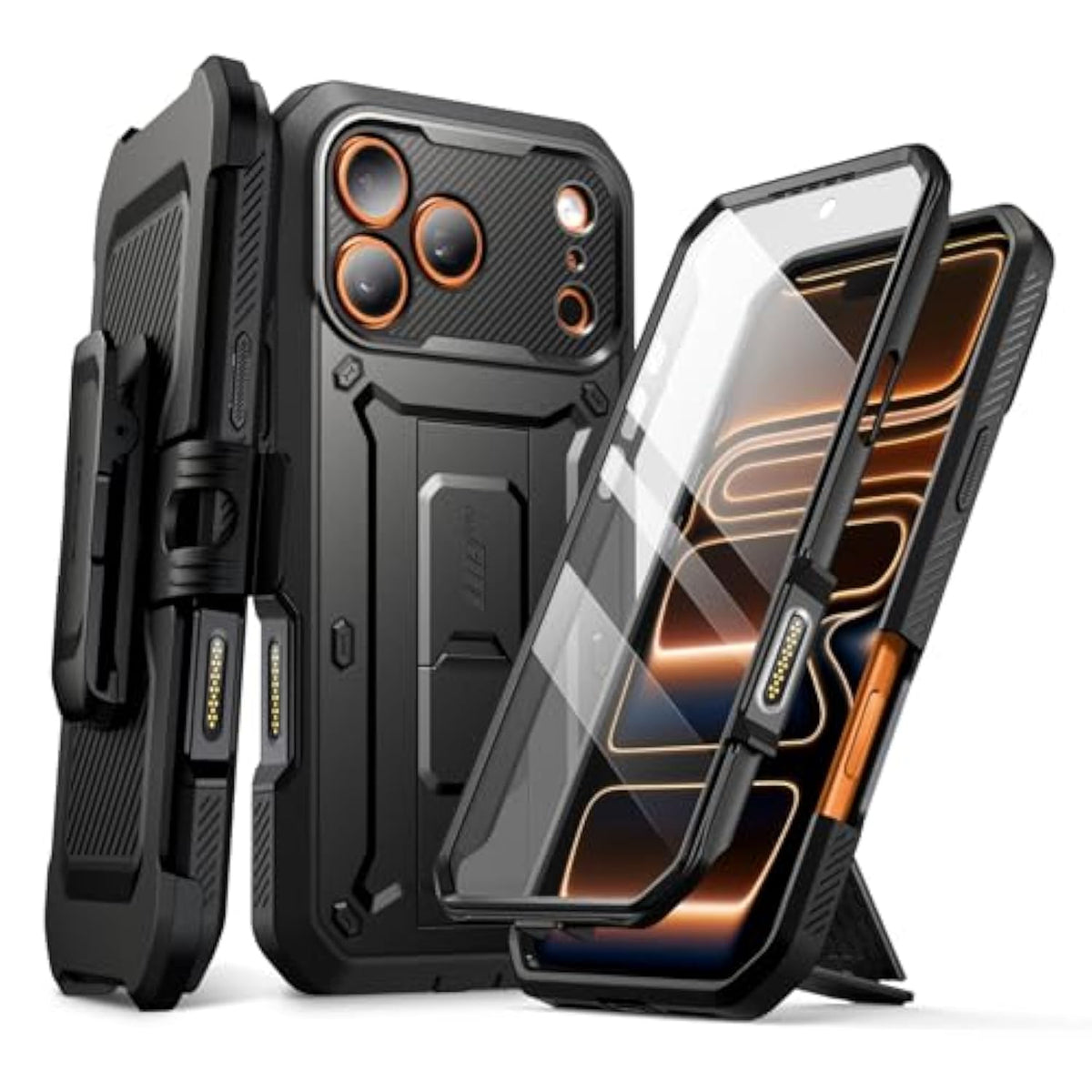 SUPCASE for iPhone 17 Pro Max Case with Camera Control Button (Unicorn Beetle Pro), [Built-in Kickstand & Screen Protector] [Military-Grade Protection] Full Body Heavy Duty Phone Case, Black