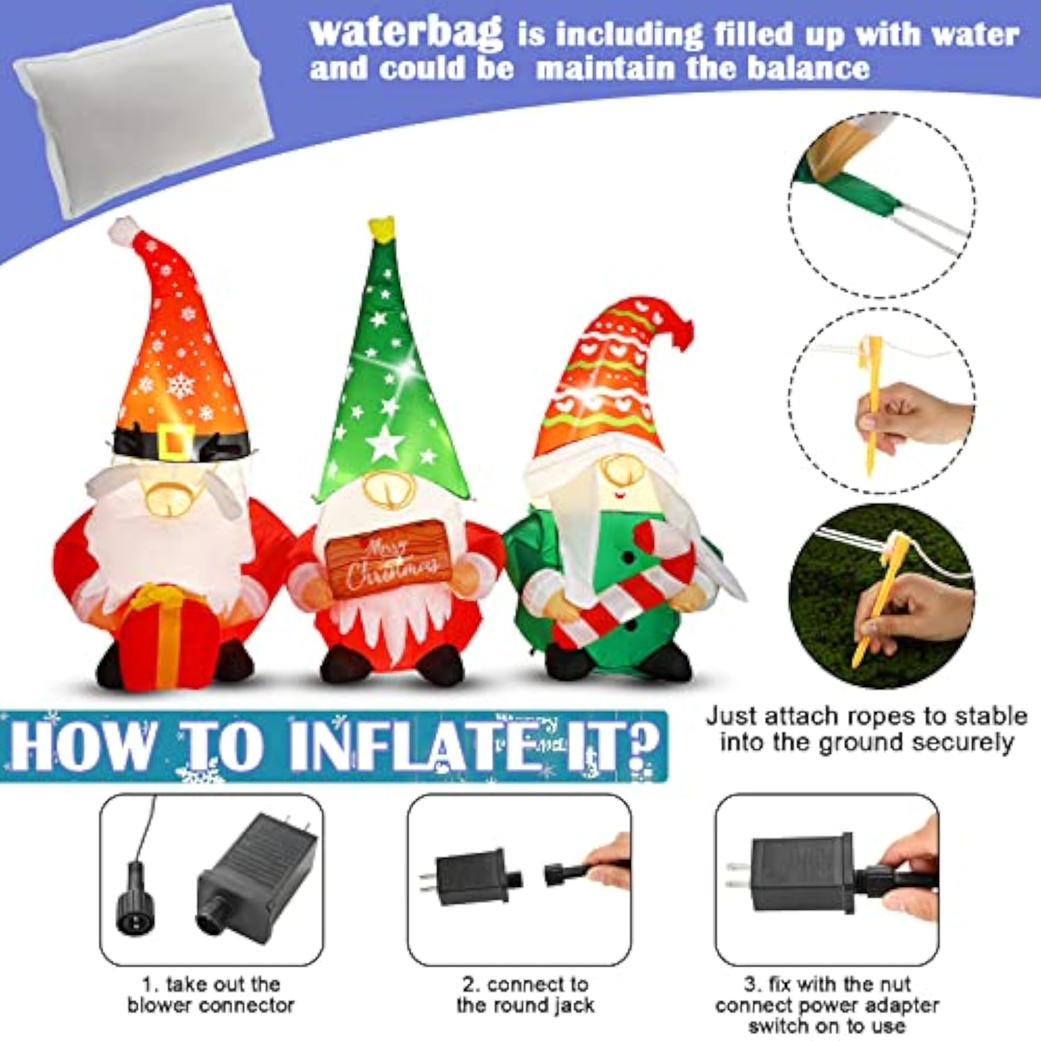 7 Ft Long Christmas Inflatable Gnome Outdoor Decorations Gnome Blow Up Yard Decorations Built In Led Lights Christmas Ou