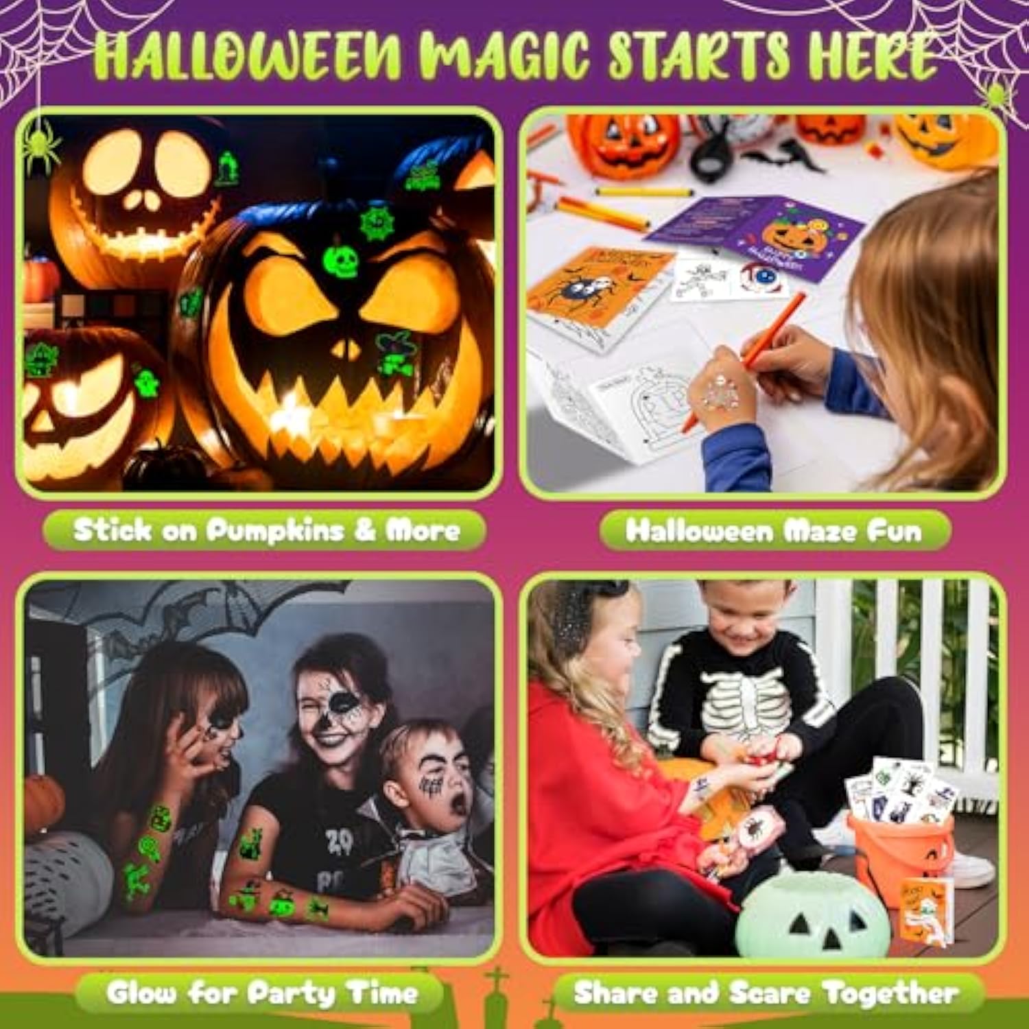 24 Pack Halloween Party Favors For Kids, 96 Pcs Luminous Tattoos & 48 Mazes Games For Halloween Goodie Bags Stuffers, Halloween Party Supplies Classroom Prizes Trick Or Treat For Kids