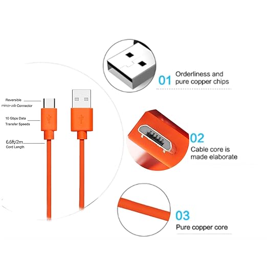 Replacement Charging Cable 3.3FT Fast Power Cord for Ring Video Doorbell 2 3 3 Plus 4 Pro Plus Camera Battery Orange