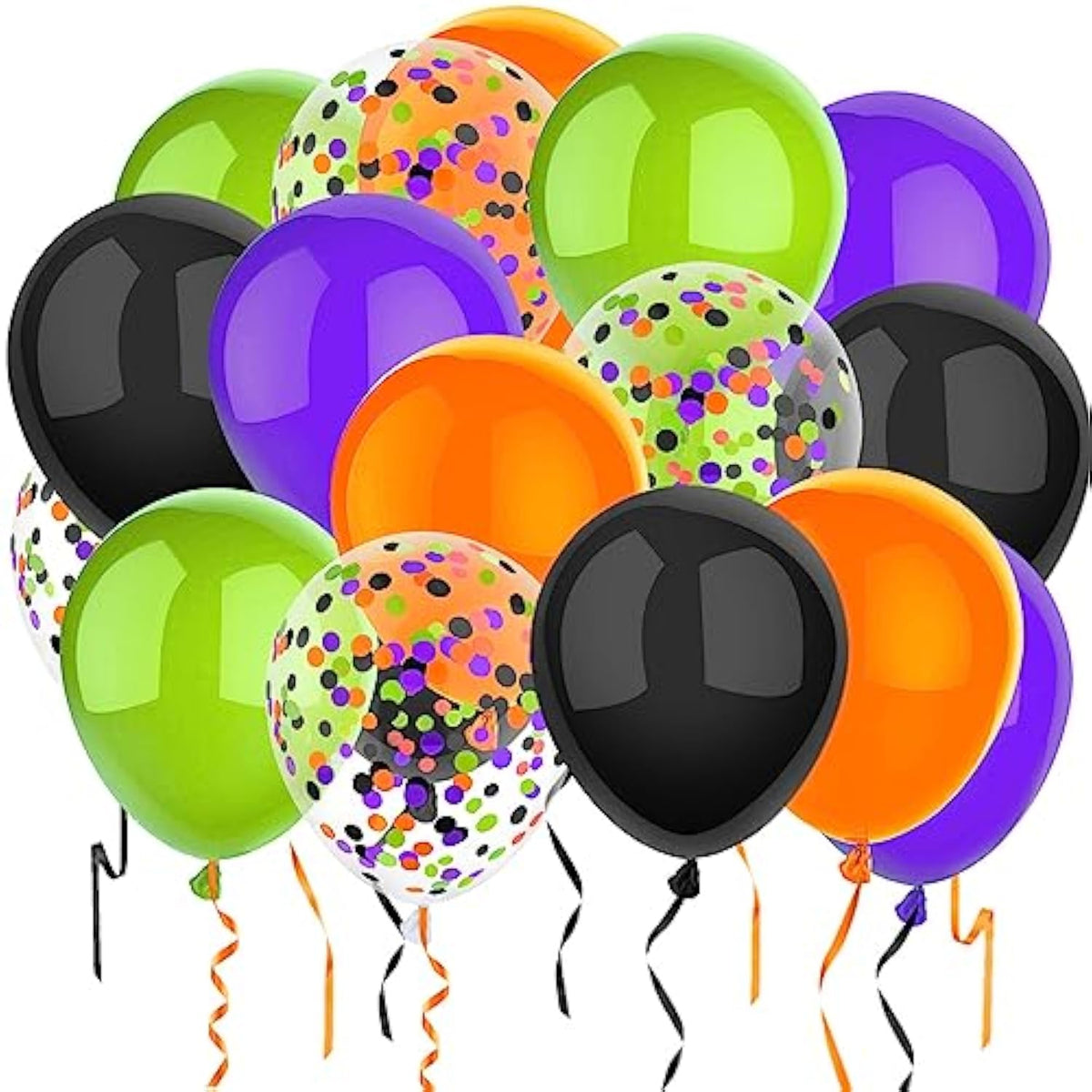 50 Pack 12 Inch Halloween Balloons Orange Black Purple Green Confetti Party Decor