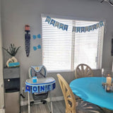 Happy Birthday Banner With Shiny Gold Letters, Swallowtail Design Hanging Signs Party Decorations (Tri-Color Blue)