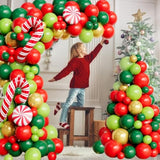 Christmas Balloon Arch 138Pcs Christmas Balloon Garland With Red Green Gold Balloons Candy Cane Foil Mylar Balloon For Xmas Birthday Christ Mas Theme Party Decorations