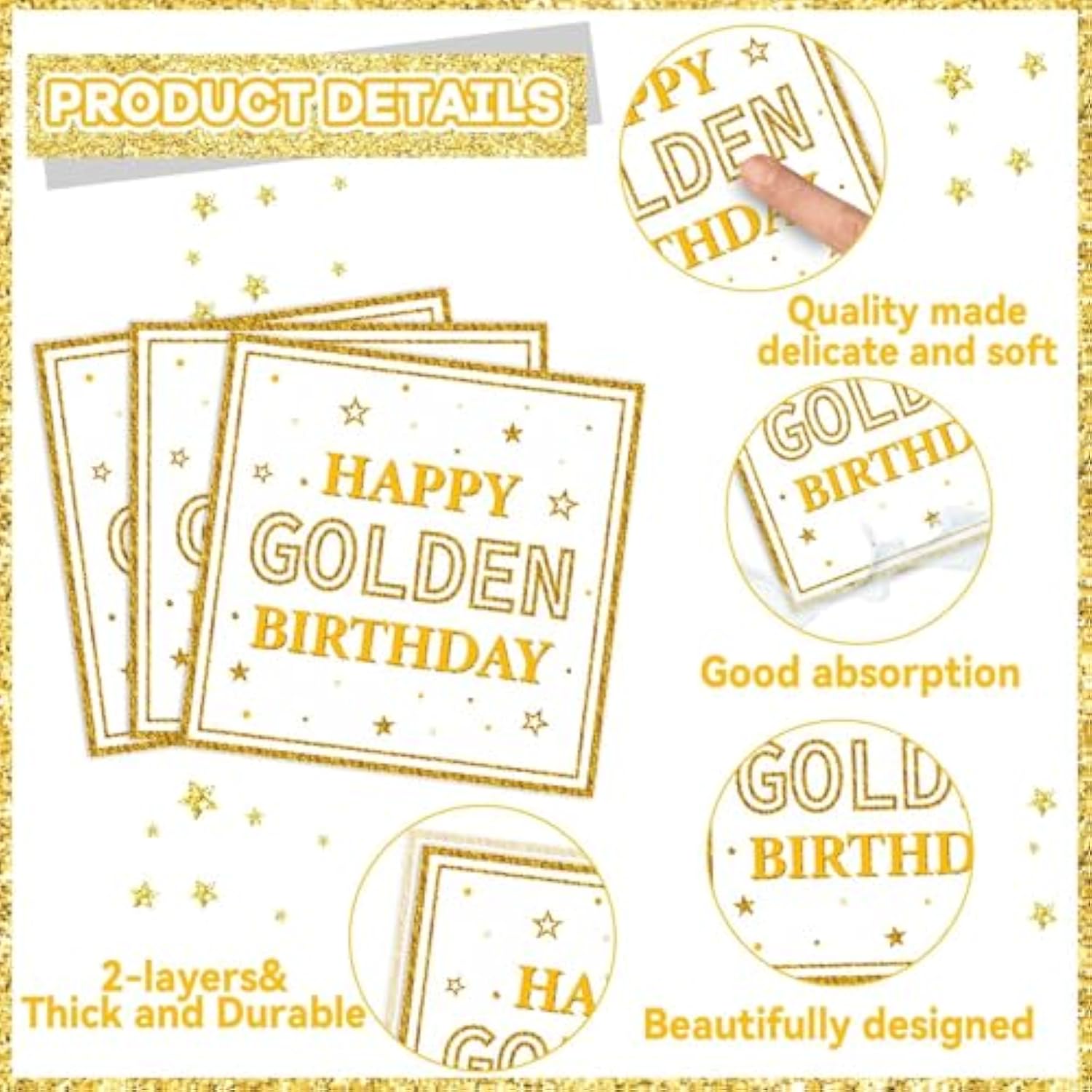 96Pcs Gold Birthday Party Tableware Set – Plates, Napkins & Decor for 24 Guests