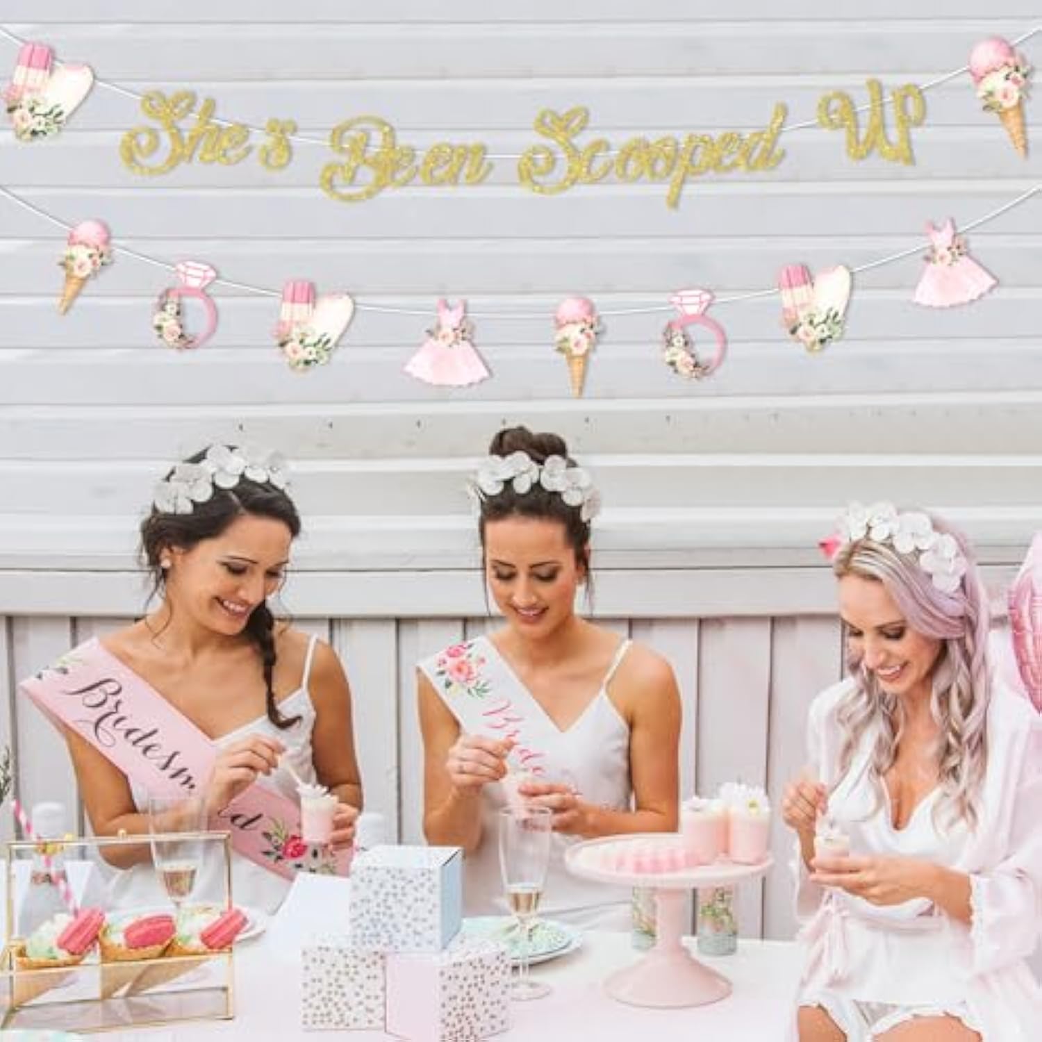 She’s Been Scooped Up” Ice Cream Glitter Banner for Bridal Parties