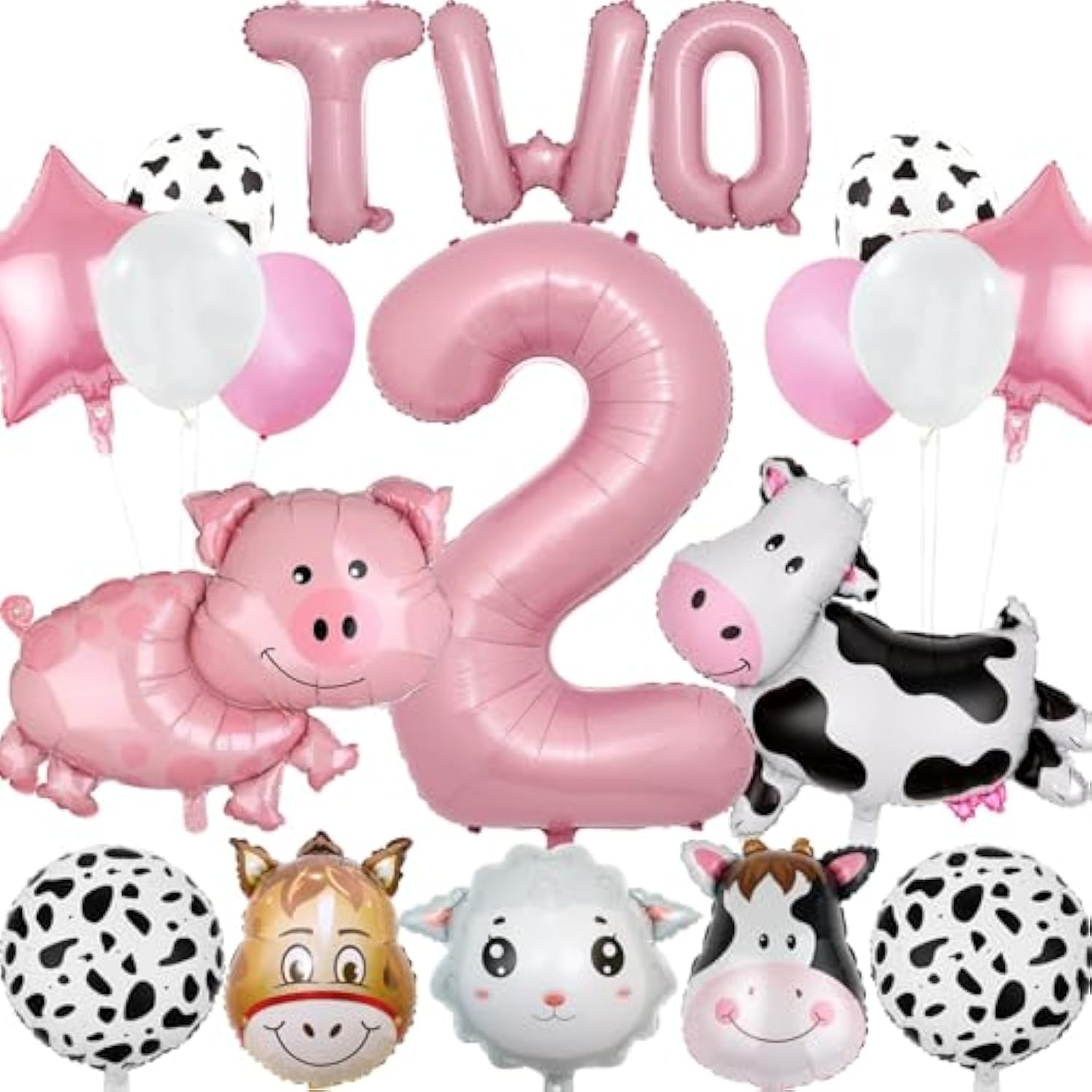 19Pcs Farm Animal Balloons Cow Sheep Pig Donkey Foil Baby Shower 2nd Birthday Decor