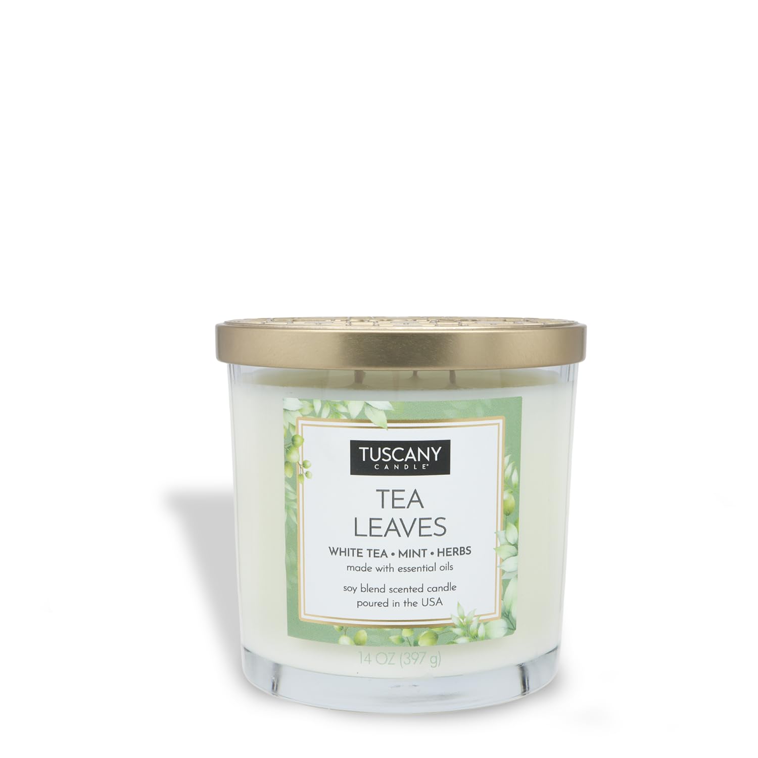 Tuscany Candle Tea Leaves: White Tea & Mint Scented Candle, 14 oz