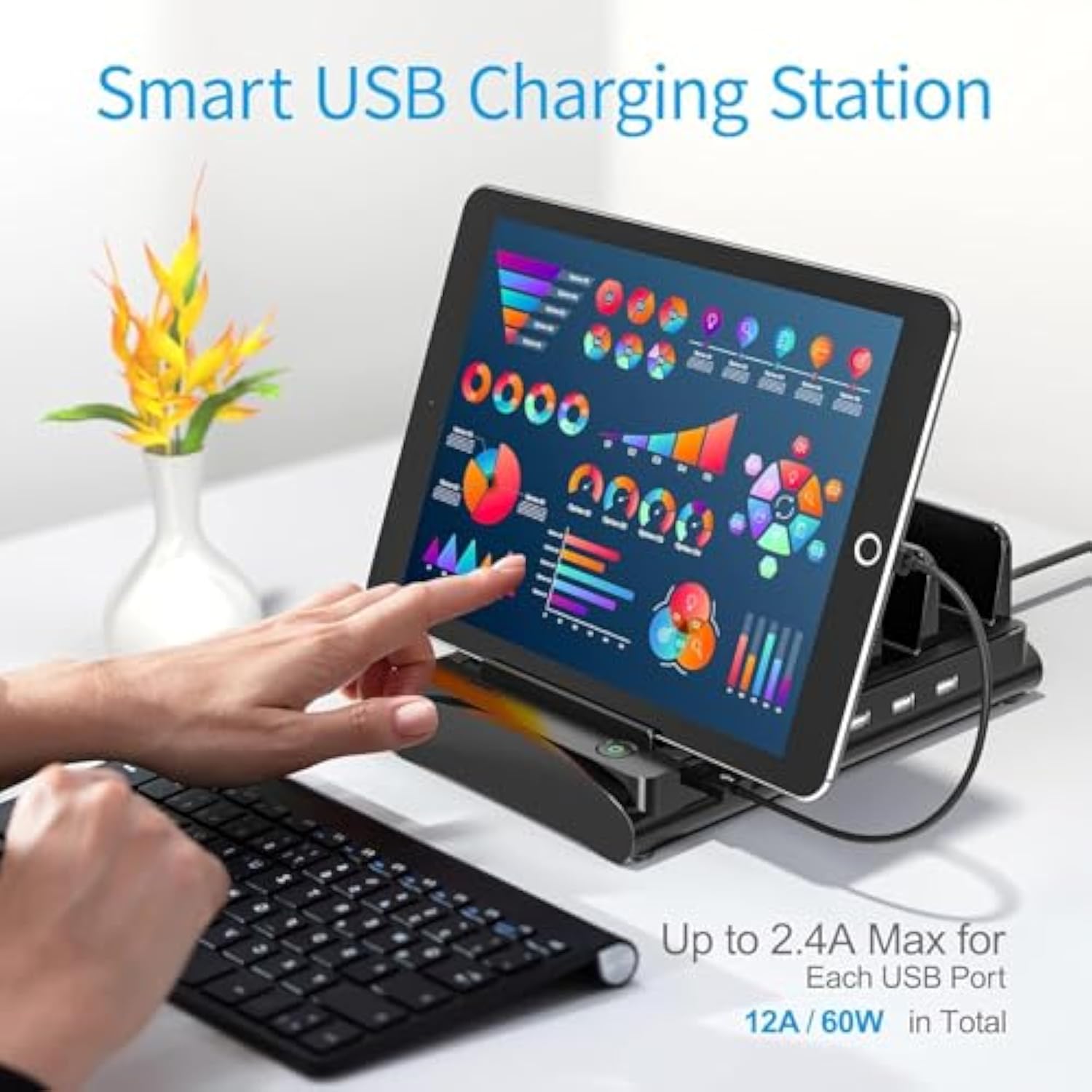 Charging Station For Multiple Devices, 60W 6 Ports Multi Charger Station For Iphone, Ipad, Cell Phone, Tablets, And Other Electronics (6 Ports-Black)
