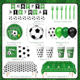 170 Pcs Soccer Party Decorations, Soccer Birthday Party Decorations - Includes Plates, Napkins, Cups, Banner, Balloons, Tablecloth, Knives, Forks For Sports Soccer Theme Party Decorations, Serve 24