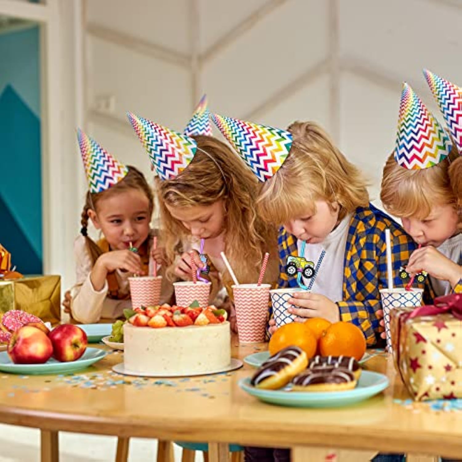 24 Monster Truck Party Car Reusable Styling Straws For Monster Truck Car Birthday Party Supplies With 2 Cleaning Brushes