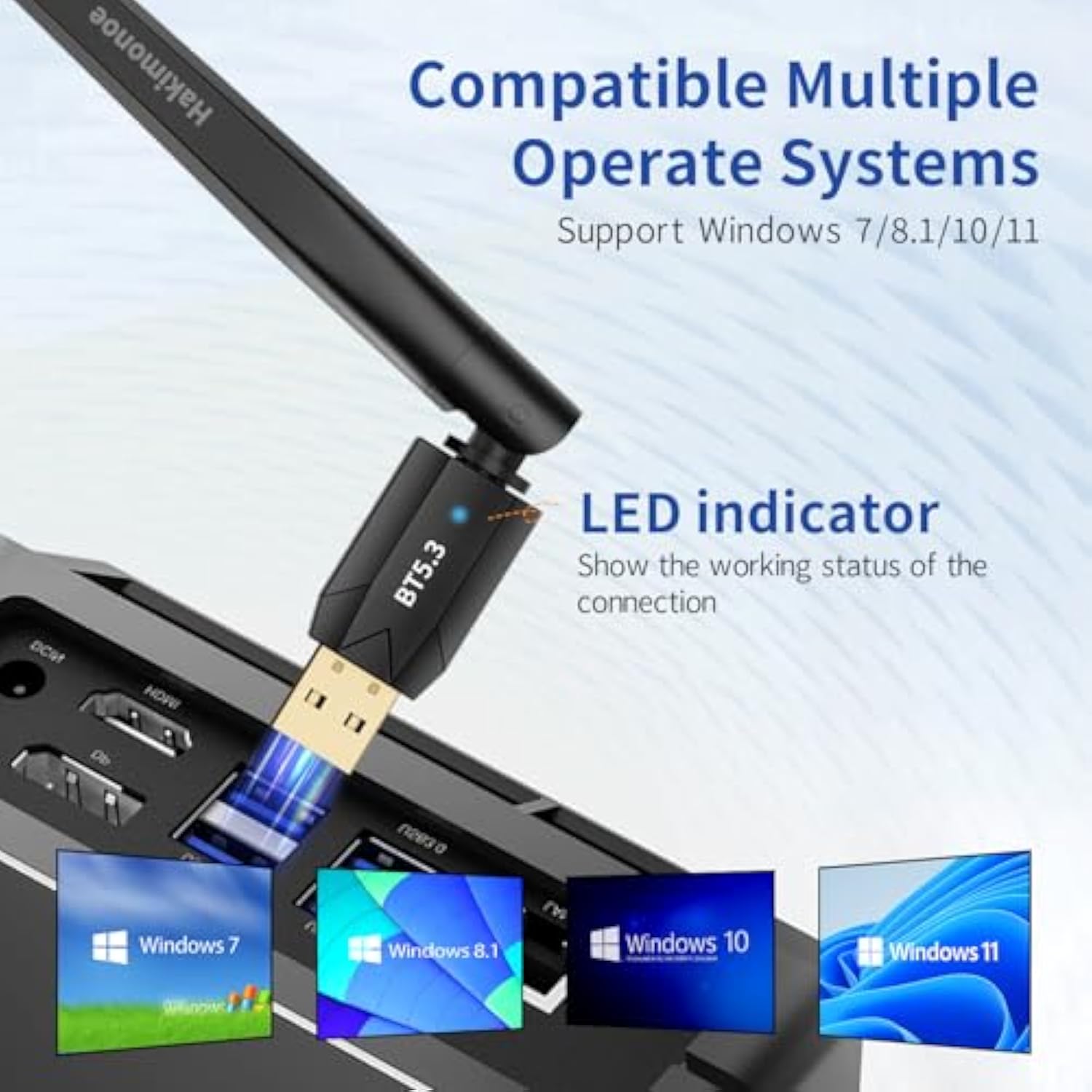 Long Range Usb Bluetooth 5.3 Adapter For Pc, Wireless Dongle Enhanced Antenna For Laptop Desktop Computer Windows 11 10 8.1 7, Linux, Pair N Play Headphones Speaker Mice Keyboard Controller