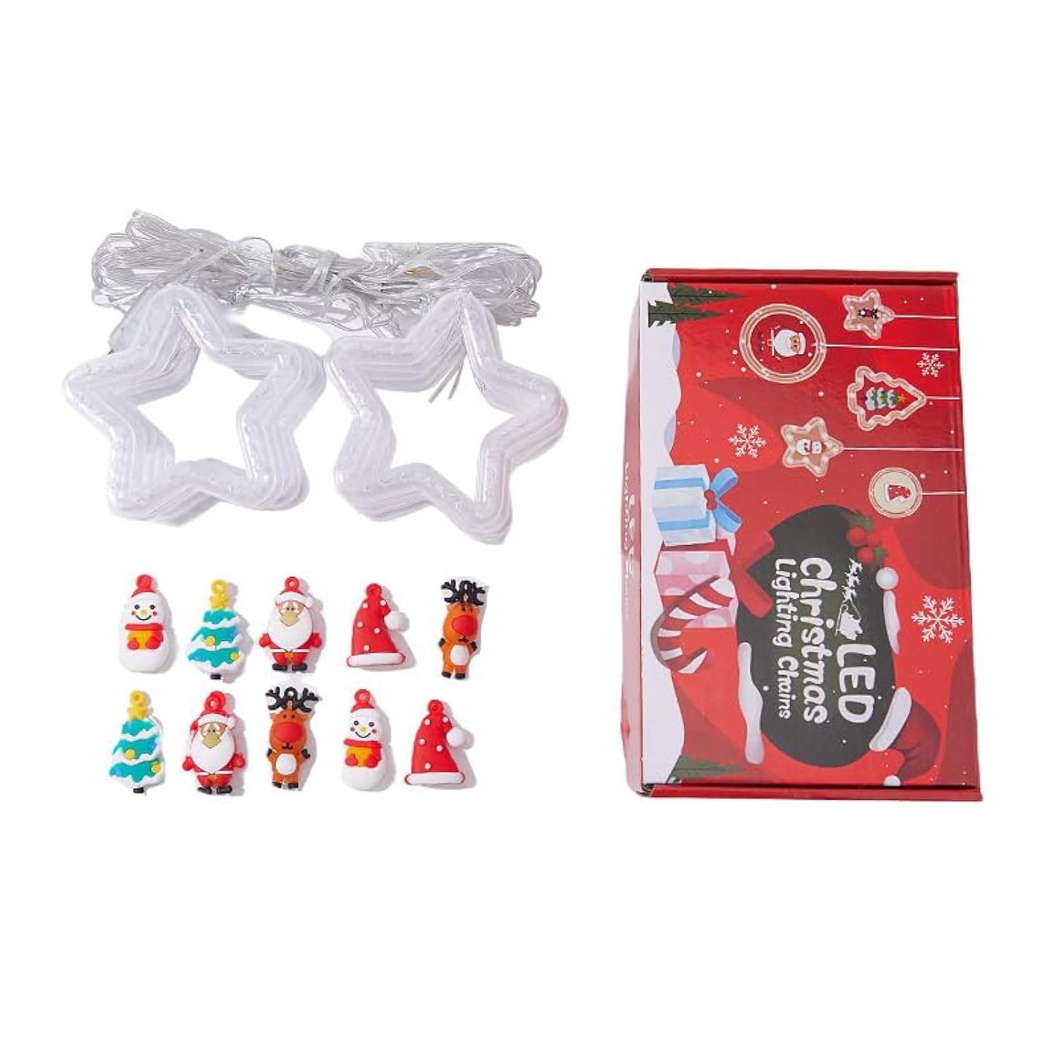 100L Christmas Star Curtain Lights With Decorative Ornaments - 10 Star Hanging Loop Lights, 0.4/0.6M Height, 2M Power Co
