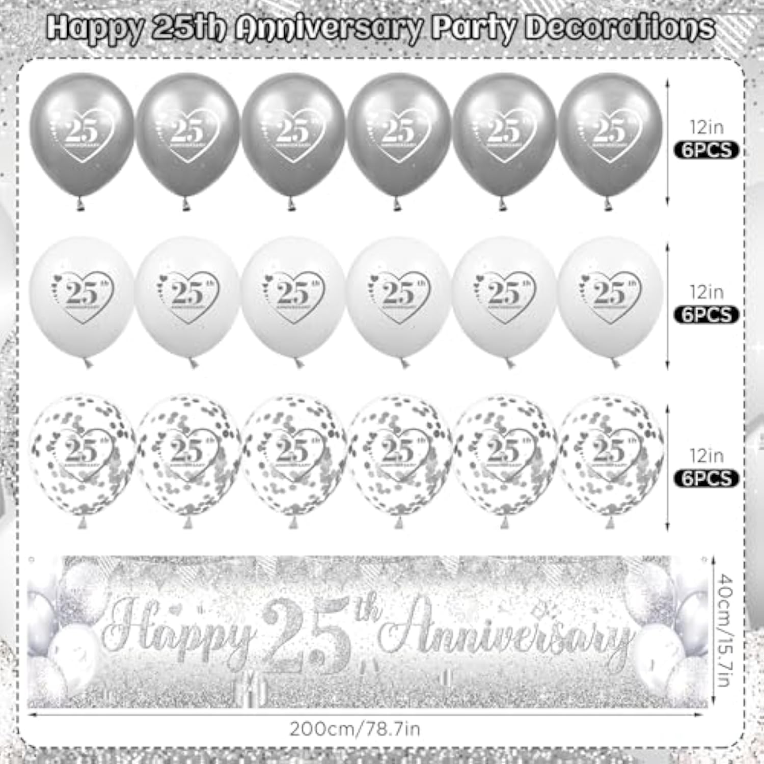 Silver 25Th Wedding Anniversary Decorations For Men Women Silver Happy 25Th Anniversary Banner And 18Pcs Balloons For 25 Years Wedding Party Decoration Supplies