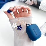 Cute Blue Case for Airpods 4 Cover with Pom Pom Flower Keychain & Cleaner Kit, Soft Silicone Airpods iPod 4th Gen Protective Cover Skin for Airpod 4 2024
