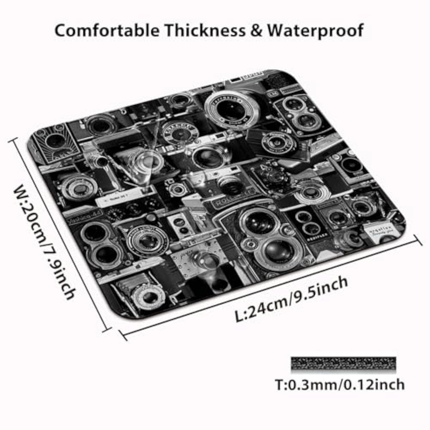 Retro Cool Camera Collection Print Art Mouse Pad, Unique Cool Design Vintage Camera Montage Mouse Pads