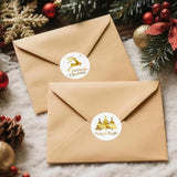Merry Christmas Stickers - 2 Inch 120Pcs Gold Foil Holiday Stickers Merry And Bright Sticker Large Round Christmas Tree Snowflake Snowman Labels For Envelope Seals Cards Ornaments (White)