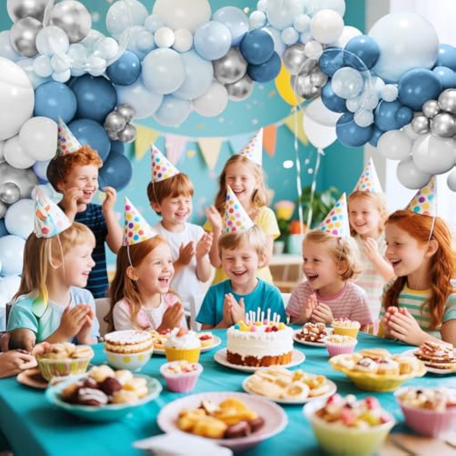 146Pcs Blue Balloon Garland Kit Light Blue & White Balloons for Showers & Parties