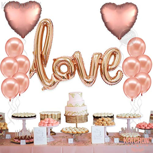 , Big Rose Gold Love Balloon Letters - 36 Inch, Pack Of 14 | Heart Bal