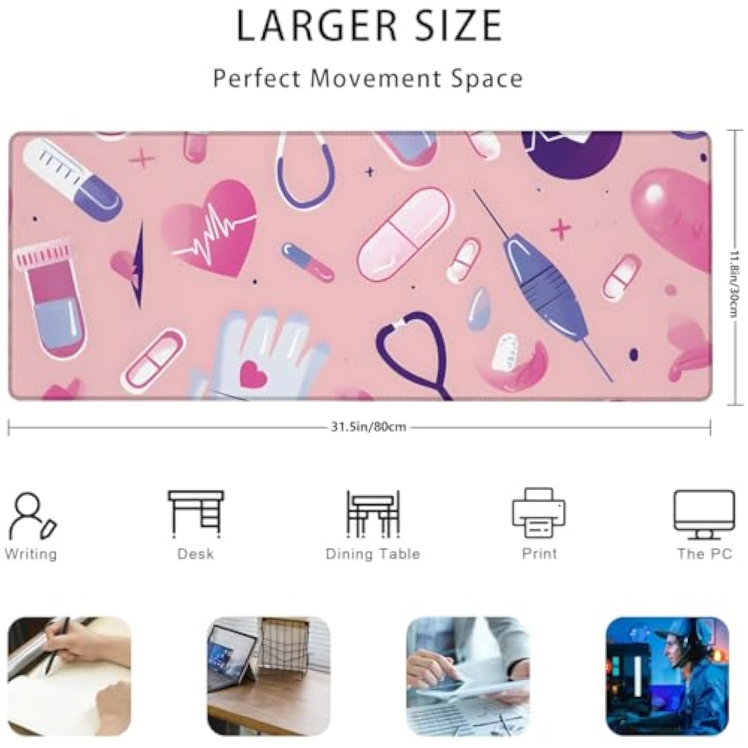 Medical Theme Gaming Mouse Pad Gifts 31.5" X 11.8", Non-Slip Rubber Base Mousepads For Computers Laptop School Office Home Accessories Decor, Mouse Pad, Keyboard Desk Mat