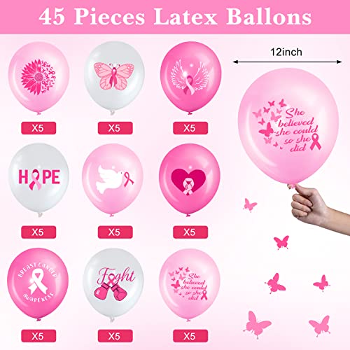 45 Pcs Breast Cancer Awareness Balloon Bundle for Women, 12 Inch