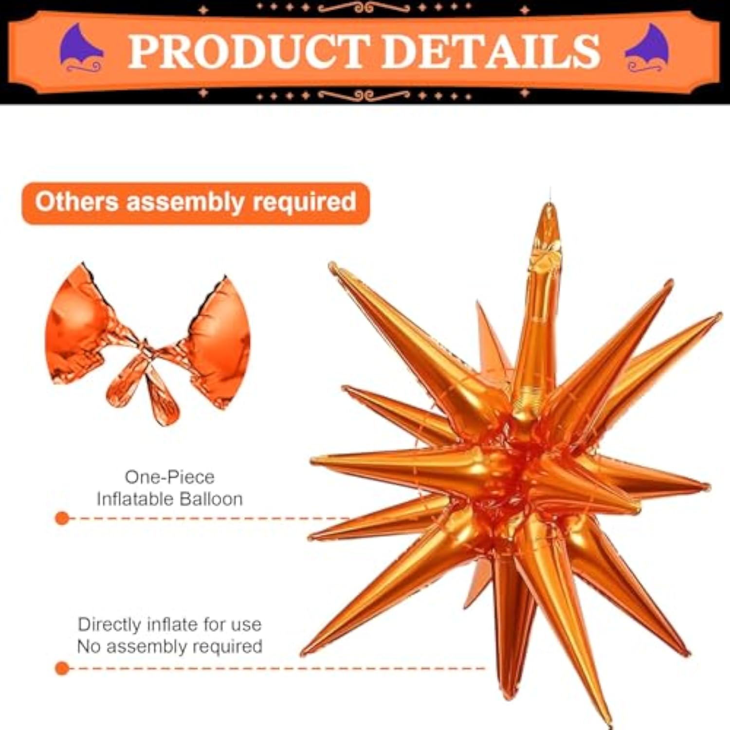 Black Orange Purple Star Balloons 22 Inch Foil Explosion Spike Balloons Party Decorations
