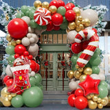 Christmas Balloon Arch Garland Kit 159Pcs Red Sage Green Gold Balloons With Candy Cane Swirl Christmas Stocking Foil Balloons Friendsmas Santa Ugly Sweater Party Decorations