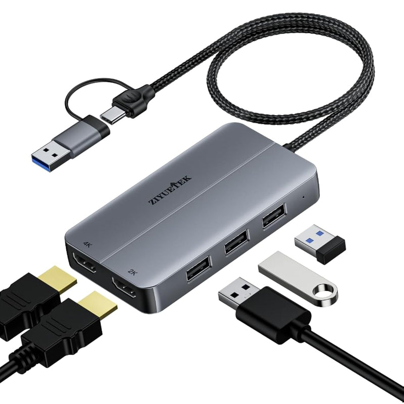 Docking Station,Usb3.0 And Type-C To Dual Hdmi Adapter, 4K&2K Independent Outp