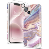 For Iphone 15 Pro Max Case 6.7", Screen Protector+Camera Lens Protector, Shockproof Drop Protection, Marble Design Slim Soft Tpu For Iphone 15 Promax Women Phone Cover (Pearlescent/Gold)