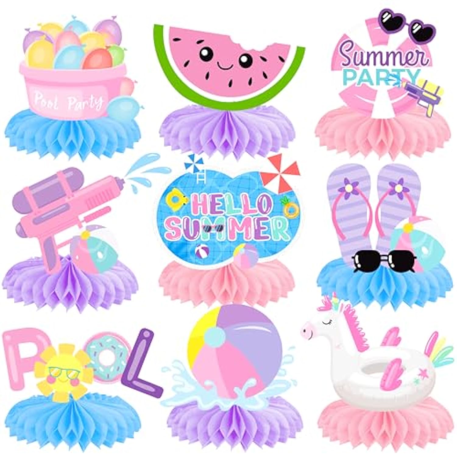 11Pcs Summer Pool Party Honeycomb Centerpieces Hello Summer Party Centerpieces For Table Pink Summer Theme Party Decorations For Girls Birthday Party Baby Shower Supplies